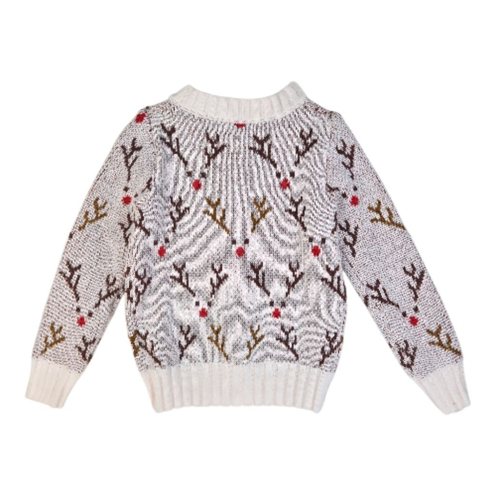 Girls Christmas Rudolph Cream Brown Reindeer Cardigan Sweater M 7/8 - Picture 5 of 7